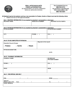 South Dakota Medicaid Oral Anticoagulants Prior Authorization Form