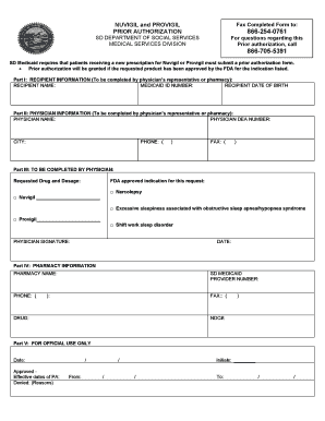 SD Medicaid Prior Authorization Form for Nuvigil and Provigil
