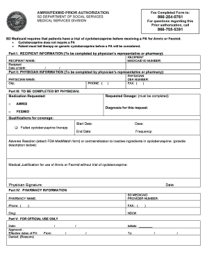 South Dakota Amrix Fexmid Prior Authorization Form