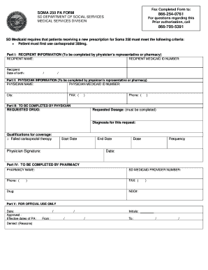 South Dakota Soma 250 Prior Authorization Form
