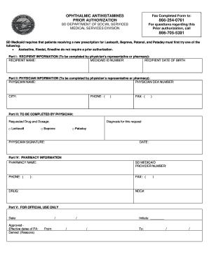 SD Medicaid Ophthalmic Antihistamines Prior Authorization Form