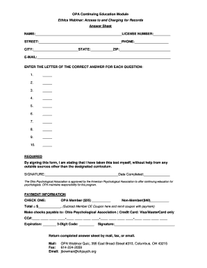 OPA Ethics Webinar Answer Sheet