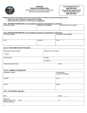 SD Medicaid Gralise Prior Authorization Form