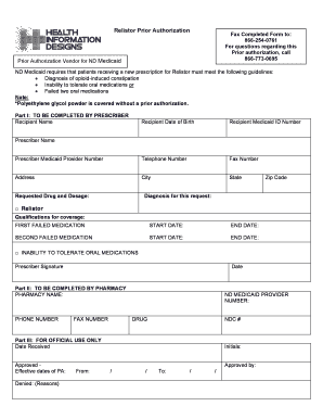 Relistor Prior Authorization Form