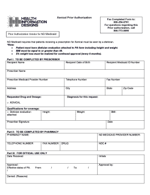 Xenical Prior Authorization Form