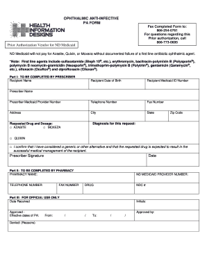 North Dakota Medicaid Ophthalmic Anti-Infective Prior Authorization Form