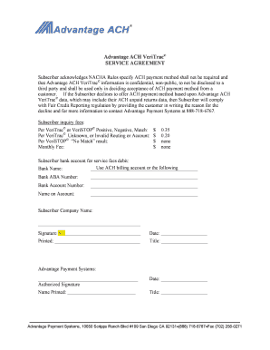 Advantage ACH VeriTrac Service Agreement