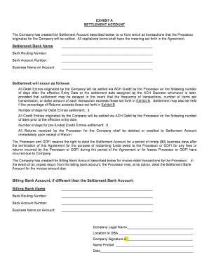Settlement Account Agreement