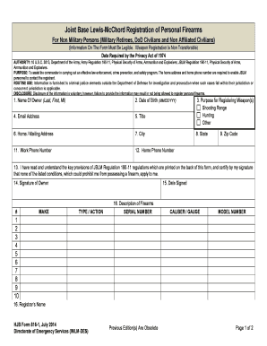 Joint Base Lewis-McChord Firearm Registration Form