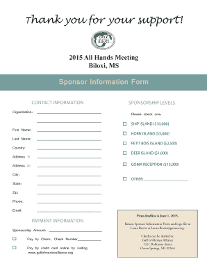 2015 All Hands Meeting Sponsorship Form