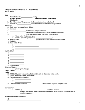 Asia and India Civilizations Fill-in Notes
