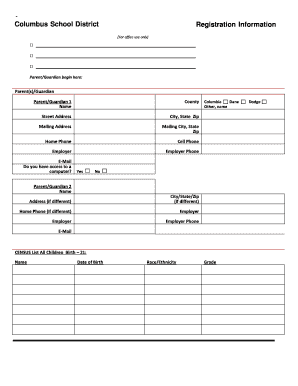 Columbus School District Student Registration Form