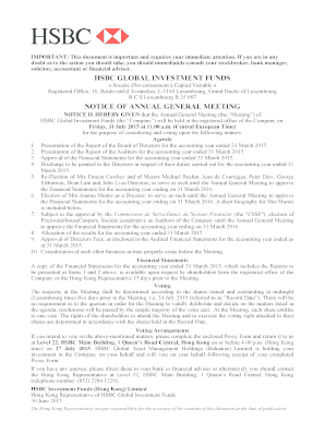 HSBC Global Investment Funds Annual General Meeting Notice