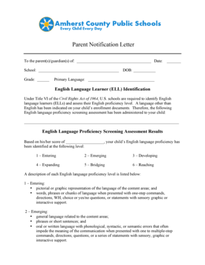 Parent Notification Letter for ELL Identification