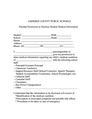 Amherst County Student Medical Information Disclosure Permission