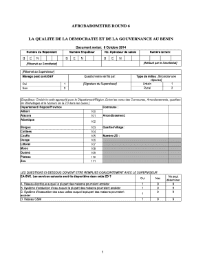Formulaire d'enquête sur la démocratie et la gouvernance au Bénin