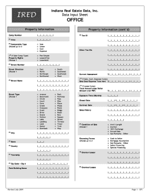Indiana Real Estate Data Input Sheet