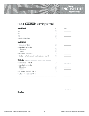 English File Intermediate Workbook Learning Record