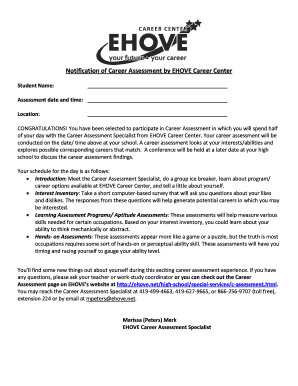 Career Assessment Notification by EHOVE Career Center