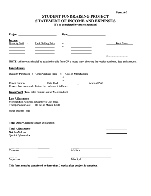 Student Fundraising Project Statement of Income and Expenses