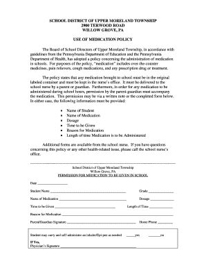 School Medication Permission Form