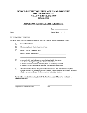 Report of Tuberculosis Screening