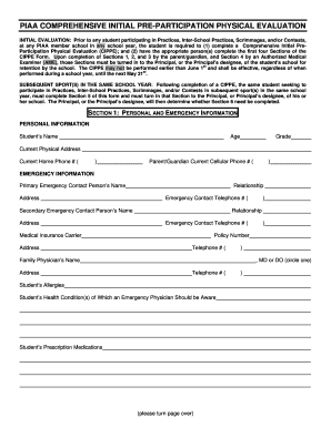 PIAA Comprehensive Initial Pre-Participation Physical Evaluation