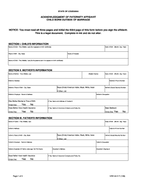 Louisiana Acknowledgment of Paternity Affidavit