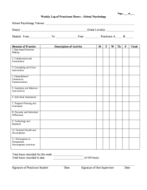 Weekly Log of Practicum Hours