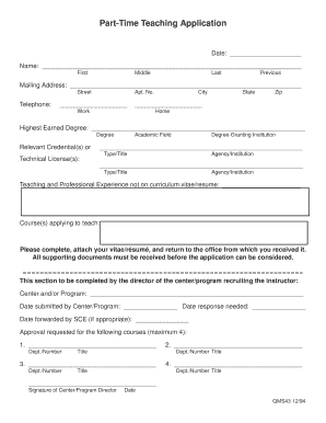 Part-Time Teaching Application Form
