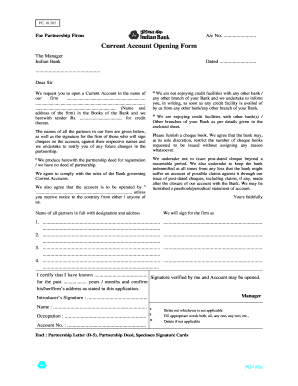 Current Account Opening Form for Partnership Firms