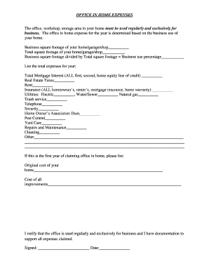Office in Home Expense Form