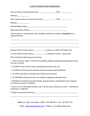 Client Information Worksheet