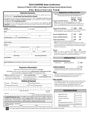 CAHPERD State Conference Pre-Registration Form