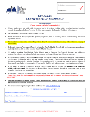 Guardian Certificate of Residency