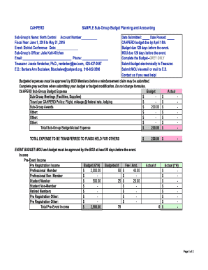 CAHPERD SAMPLE Sub-Group Budget Planning and Accounting - cahperd