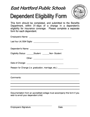 Employee Dependent Insurance Eligibility Change Form