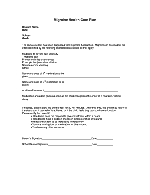 Migraine Health Care Plan