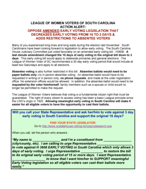 South Carolina Early Voting Opposition Letter
