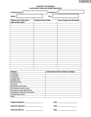 University of Arkansas Leave Report Form for Exempt Employees