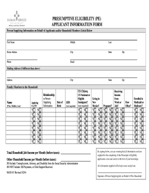 Presumptive Eligibility Applicant Information Form