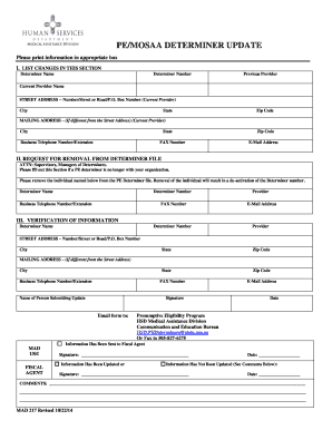 PE/MOSAA Determiner Update Form