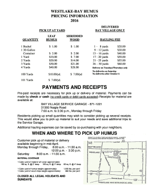 Westlake-Bay Humus Delivery Form