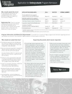 University of Regina Undergraduate Admission Application