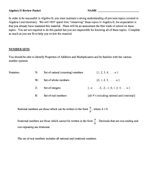 Algebra II Review Packet