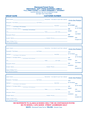 Sherwood Forest Farms Shipping Labels