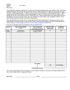 California Workers' Compensation Mileage Reimbursement Form