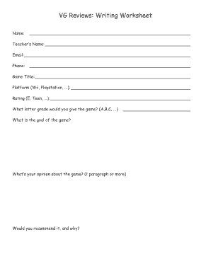 VG Reviews Writing Worksheet