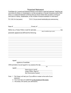 Notarized Statement for Ministry Candidates