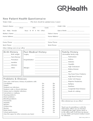 New Patient Health Questionnaire
